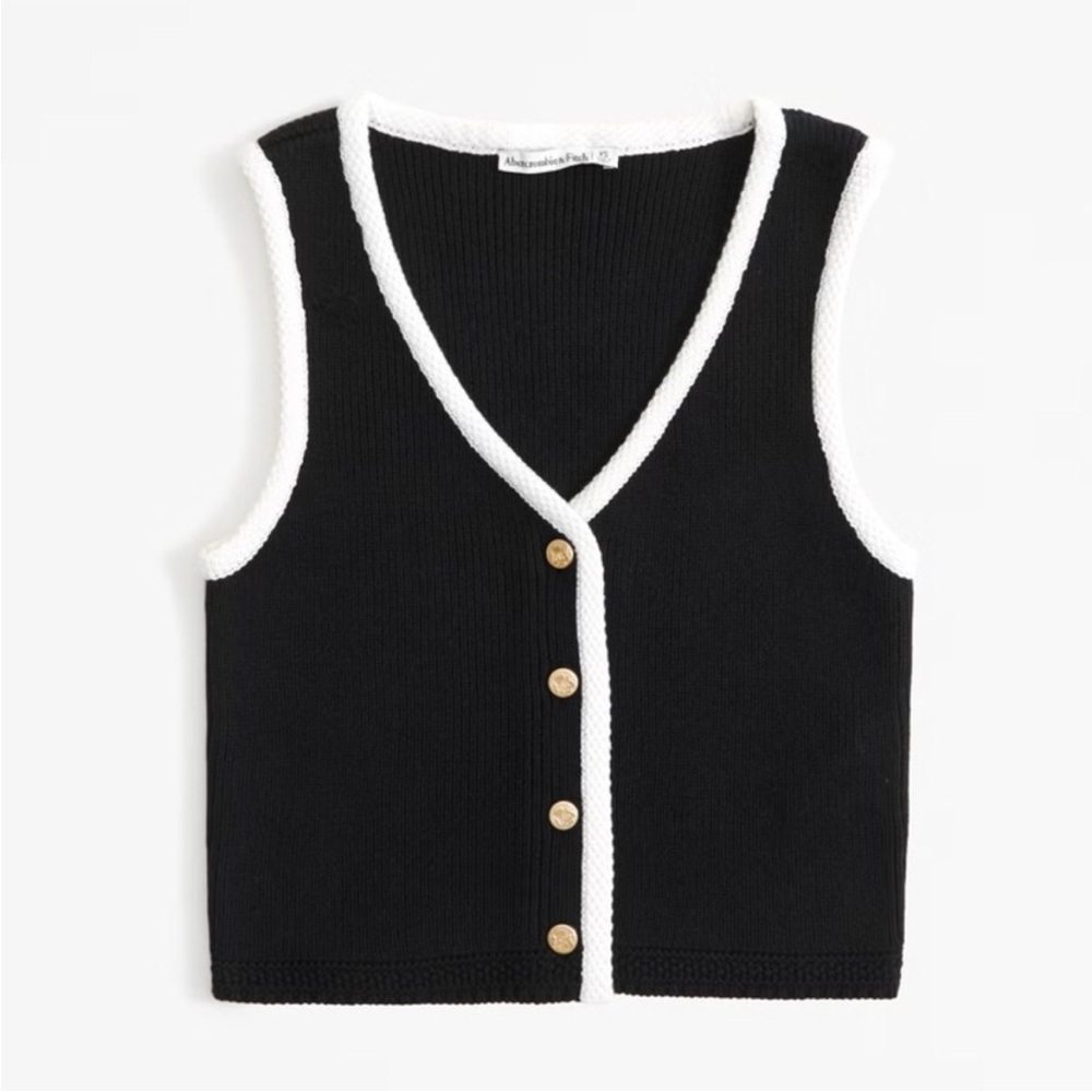 Abercrombie ‘Mara’ Black and White Knit Sweater Buttoned Vest